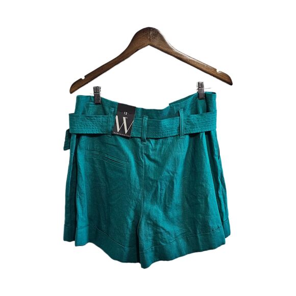 Paper bag hi rise linen chino teal green shorts size 12 NWT - Picture 3 of 5